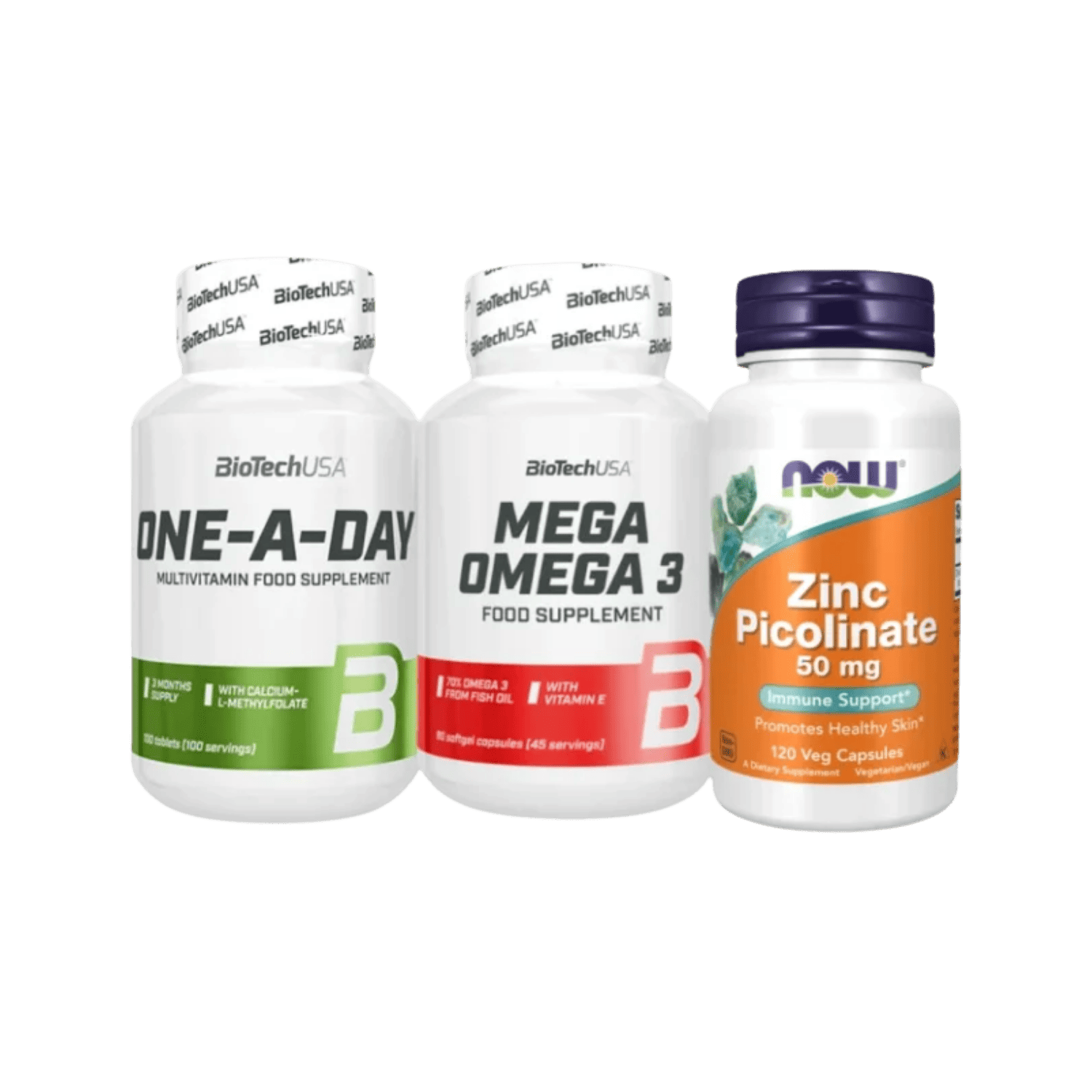 1.png Pack Active : One a day multivitamines + Omega 3 Biotechusa + Zinc picolinate 120caps – Image 1